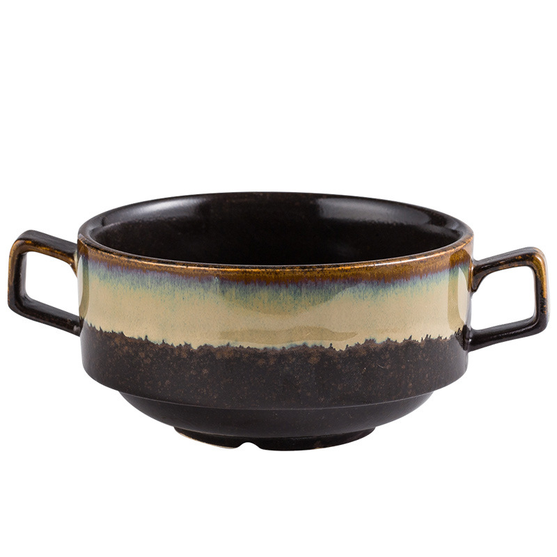 JAPANESE STYLE SIMPLE CREATIVE DOUBLE HANDLE CERAMIC BOWL