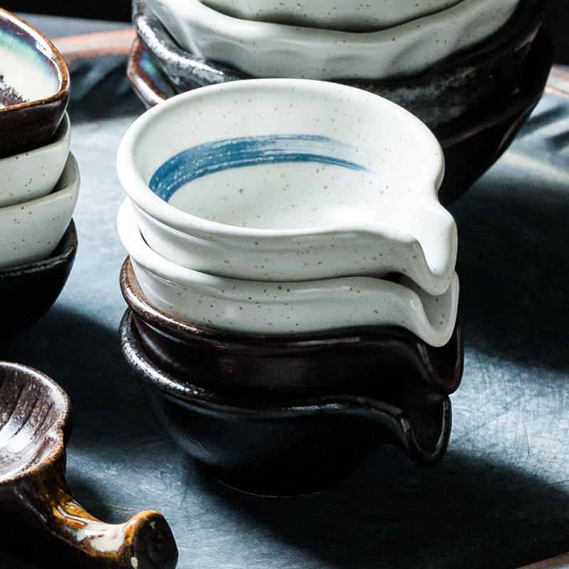 JAPANESE STYLE CERAMIC CONDIMENT DISH WITH SPOUT